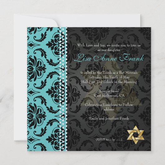 Invitation PixDezines DO-IT-YOURSELF turquoise Vendome Damask (Dos)