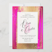 Invitation PixDezines Double Bonheur, Faux Gold Hot Pink (Devant)