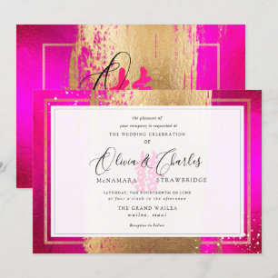 Invitation PixDezines Double Bonheur, Faux Gold Hot Rose