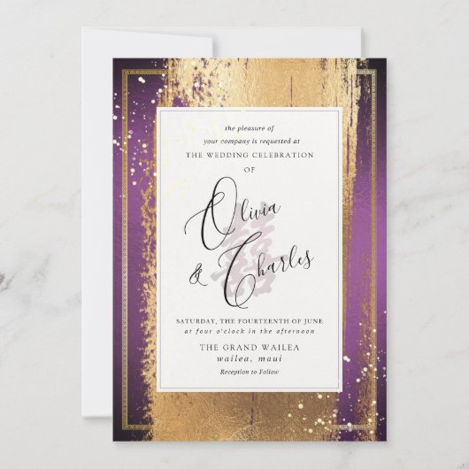 Invitation PixDezines Double Bonheur, Faux Gold Plum (Devant)