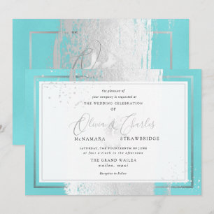 Invitation PixDezines Double Happiness, Aqua+Platine
