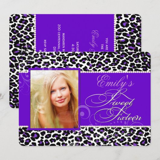 Invitation PixDezines doux léopard 16/violet (Devant / Derrière)