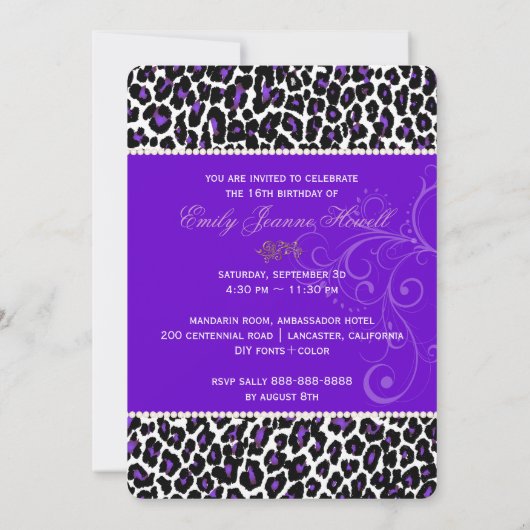 Invitation PixDezines doux léopard 16/violet (Dos)