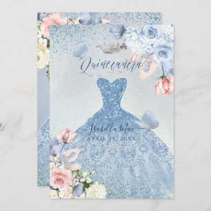 Invitation PixDezines Dusty Blue Blush Rose Quinceanera