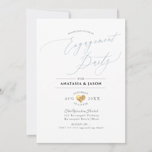 Invitation PixDezines Dusty Blue Calligraphy (Devant)