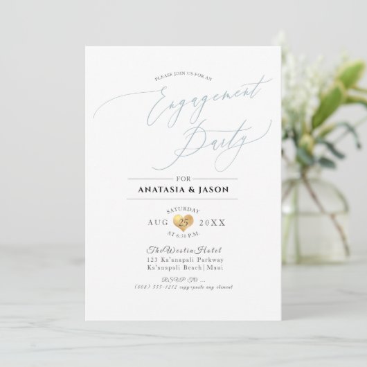 Invitation PixDezines Dusty Blue Calligraphy (Debout devant)