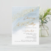 Invitation PixDezines Dusty Blue Gold Christening 1er BD (Debout devant)