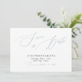 Invitation PixDezines Dusty Blue Modern Script Enregistrer la (Debout devant)