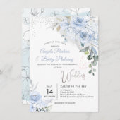 Invitation PixDezines Dusty Blue Roses Faux Parties scintilla (Devant / Derrière)