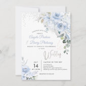 Invitation PixDezines Dusty Blue Roses Faux Parties scintilla (Devant)