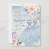 Invitation PixDezines Dusty Blue Roses jumeaux Quinceanera (Devant)