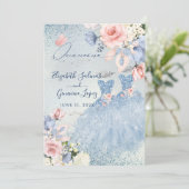 Invitation PixDezines Dusty Blue Roses jumeaux Quinceanera (Debout devant)