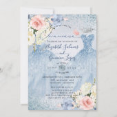 Invitation PixDezines Dusty Blue Roses jumeaux Quinceanera (Dos)