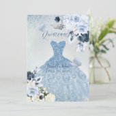 Invitation PixDezines Dusty Blue Roses Quinceanera (Debout devant)