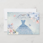Invitation PixDezines Dusty Blue Roses Quinceanera Réception (Devant)