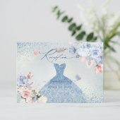 Invitation PixDezines Dusty Blue Roses Quinceanera Réception (Debout devant)