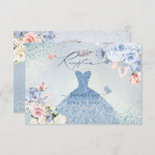 Invitation PixDezines Dusty Blue Roses Quinceanera Réception