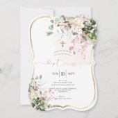 Invitation PixDezines Dusty Pink, Baptême Watercolor Rustique (Devant)