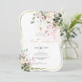 Invitation PixDezines Dusty Pink, Baptême Watercolor Rustique (Debout devant)