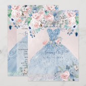 Invitation PixDezines Dusty Pink Blue Peonies Quinceanera (Devant / Derrière)