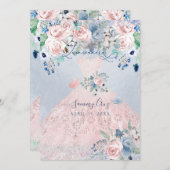 Invitation PixDezines Dusty Pink Blue Peonies Quinceanera Inv (Devant / Derrière)
