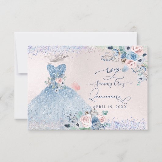 Invitation PixDezines Dusty Pink Blue Peonies RSVP (Devant)