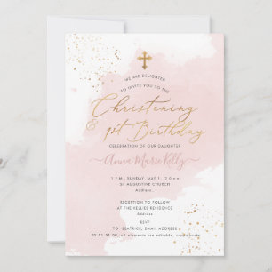 Invitation PixDezines Dusty Rose H2 Christening+1er Anniversa