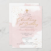 Invitation PixDezines Dusty Rose H2 Christening+1er Anniversa (Devant / Derrière)