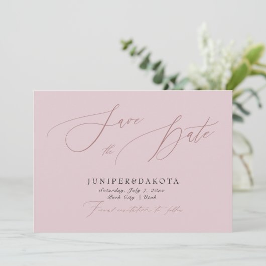 Invitation PixDezines Dusty Rose Script moderne Enregistrer l (Debout devant)