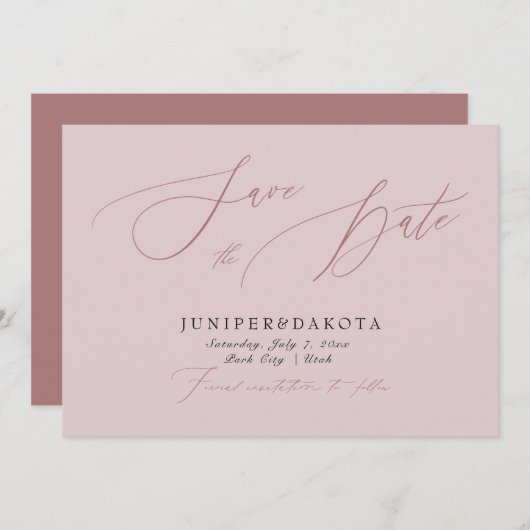 Invitation PixDezines Dusty Rose Script moderne Enregistrer l (Devant / Derrière)