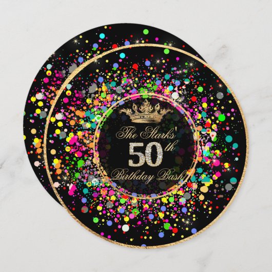 Invitation PixDezines ébloui/Arc-en-ciel 50 Anniversaire Bash (Devant / Derrière)