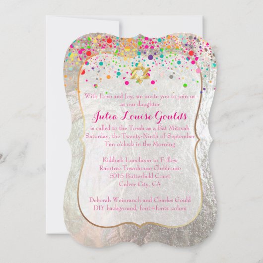 Invitation PixDezines ébloui/arc-en-ciel/bat mitzvah (Dos)