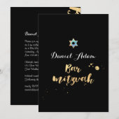 Invitation PixDezines ébloui/écriture dorée/bar mitzvah (Devant / Derrière)
