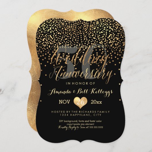 Invitation PixDezines Ébloui Or/50e Anniversaire de Mariage (Devant / Derrière)