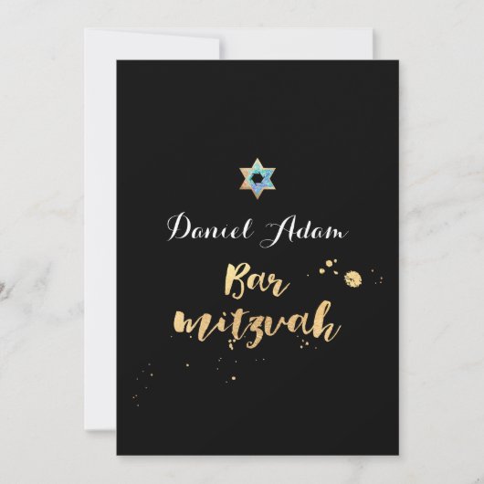 Invitation PixDezines ébloui/or script/bar mitzvah (Devant)