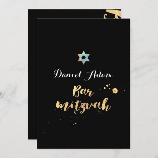 Invitation PixDezines ébloui/or script/bar mitzvah (Devant / Derrière)