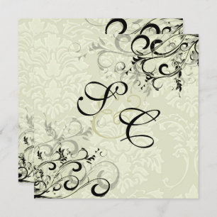 Invitation PixDezines EBONY SWIRLS/IVORY BAROQUE DAMASK