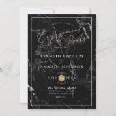 Invitation PixDezines Élégant Script, Marbre Noir+Or Faux (Devant)