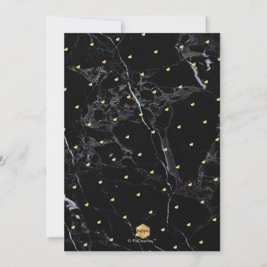 Invitation PixDezines Élégant Script, Marbre Noir+Or Faux (Dos)