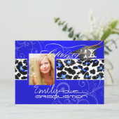 Invitation PixDezines Empreinte de léopard Graduation, bleu é (Debout devant)