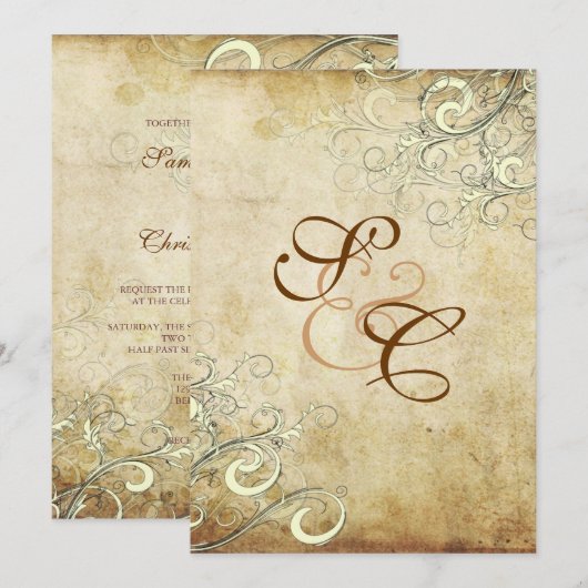 Invitation PixDezines ÉNERGIE DE MARIAGES DE CRÈME VINTAGE (Devant / Derrière)