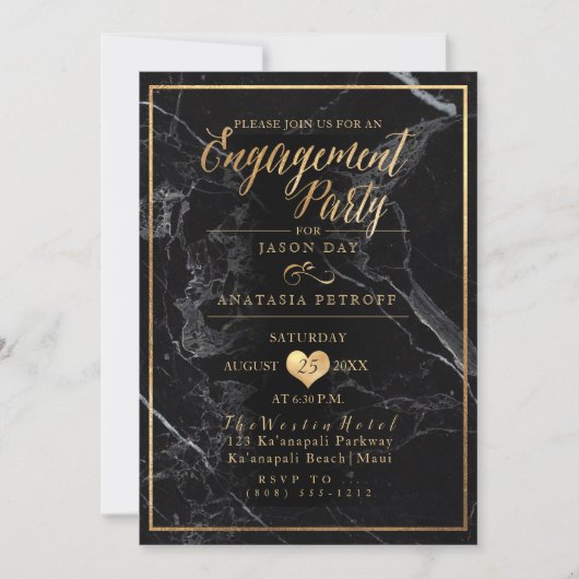 Invitation PixDezines Engagement Party Marbre/Faux Gold (Devant)