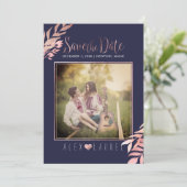 Invitation PixDezines Enregistrer la date/Faux Rose Gold Foli (Debout devant)