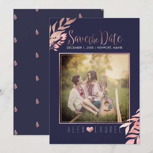 Invitation PixDezines Enregistrer la date/Faux Rose Gold Foli (Devant / Derrière)