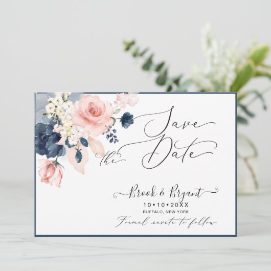 Invitation PixDezines Enregistrer la date H2 Dusty Blue Blush (Debout devant)