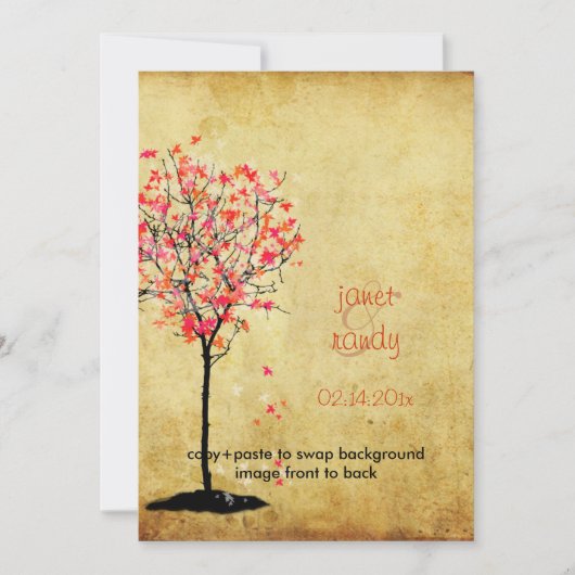 Invitation PixDezines érable vintage/rose+orange (Devant)