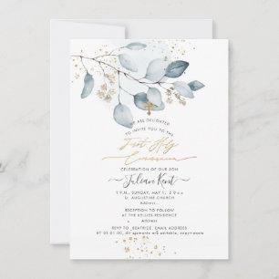 Invitation PixDezines Eucalyptus Gomme Bleue 1ère Sainte Comm