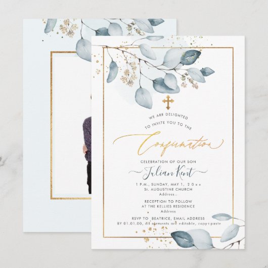 Invitation PixDezines Eucalyptus Gomme Bleue Confirmation (Devant / Derrière)