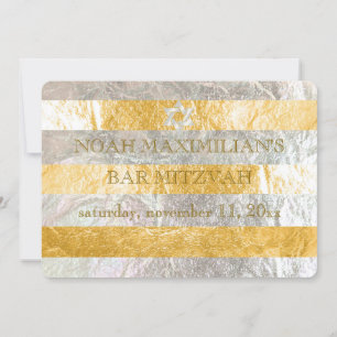 Invitation PixDezines fausse feuille/bandes argent bar mitzva