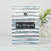 Invitation PixDezines faux argent/bleu/bandes bar mitzvah (Debout devant)